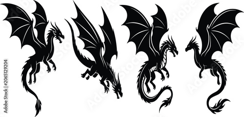 Foto Fantasy Dragon Silhouette Collection Featuring Flying Mythical Creatures with Sp