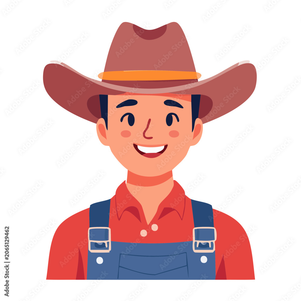 Obraz premium Cartoon cowboy in red shirt and blue overalls