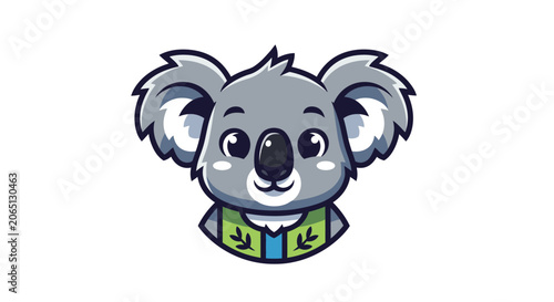 Cartoon koala bear mascot logo with green leaf shirt