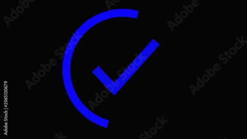 Glowing Blue Check Mark Dissolving Motion Graphics on Black Background