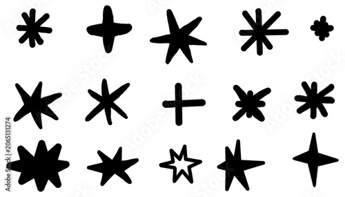 15 Hand Drawn Wonky Stars Set – Doodle Star Collection Isolated on Transparent Background PNG