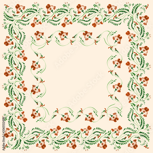 Vector floral frames. Seamless border patterns with marigold flowers on a beige background. 2 pattern brush in the brush palette