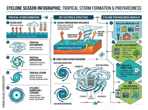 Understanding Tropical Storms: Infographic on Cyclone Formation, Structure, and Essential Preparedness Steps