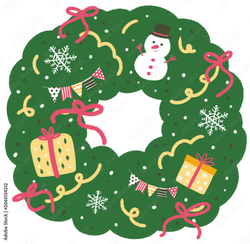 Fototapeta premium Charming Christmas wreath featuring gift boxes and winter-themed decorations. Isolated transparent illustration for Christmas projects.