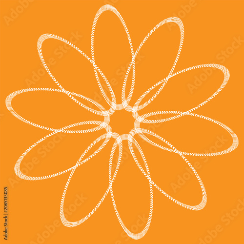 An abstract geometric pattern featuring interwoven loops of braided white lines forming a symmetrical flower-like design