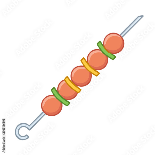 Flat Design Illustration of a Kebab Skewer with Meat and Vegetables
