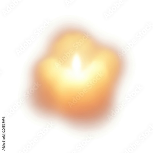 Softly Glowing Candle Flame on White Background.