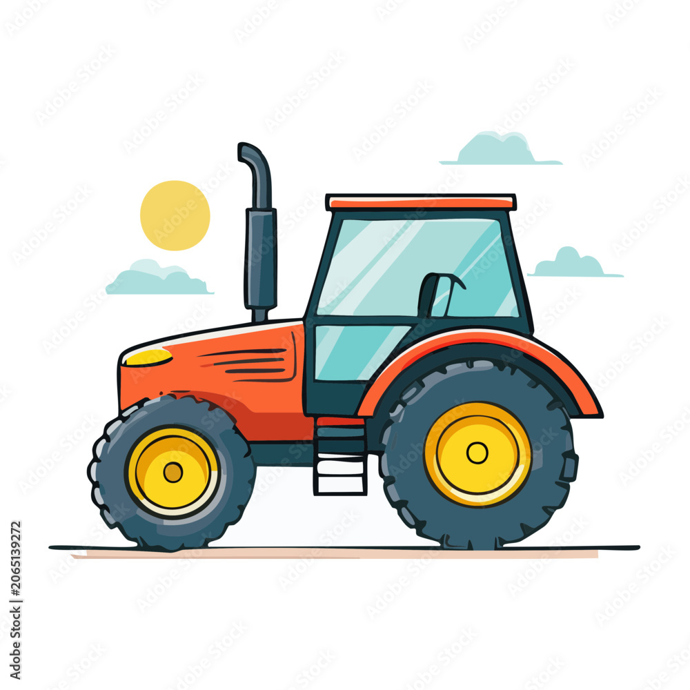 Obraz premium Orange Tractor in Flat Design Illustration