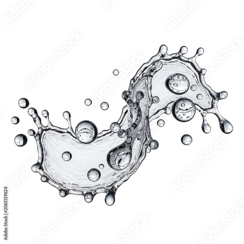 Dynamic Water Splash with Bubbles Isolated on White Background.