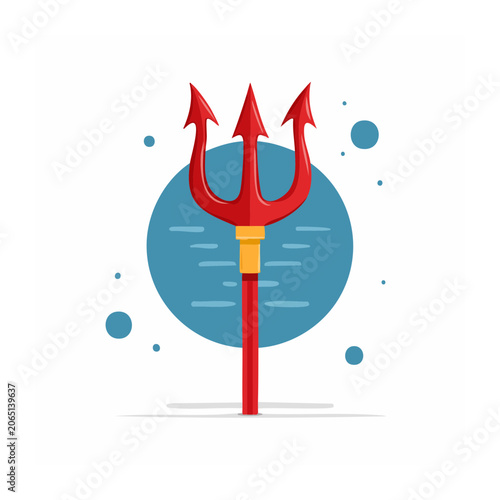 Red trident illustration in flat design style