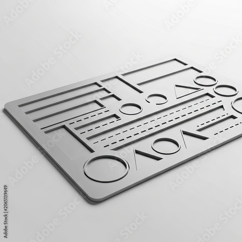 Modern Gray Geometric Shape and Line Drawing Stencil Mat.