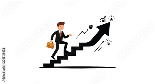 Tableau sur toile Businessman Climbing Steps With Arrow Vector Illustration