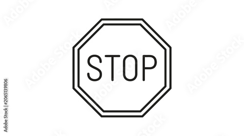 Black and white illustration of a stop sign on a plain background with a simple design.