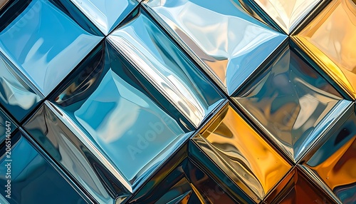 Shiny metallic cubes reflective surface.