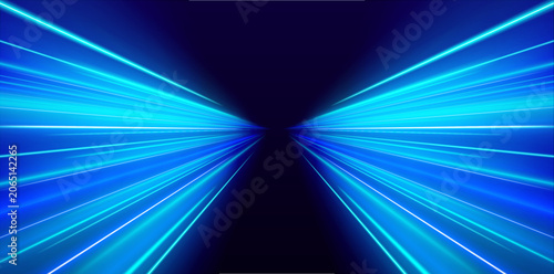 Photos Colorful neon light paths curve across a futuristic speedway vector background