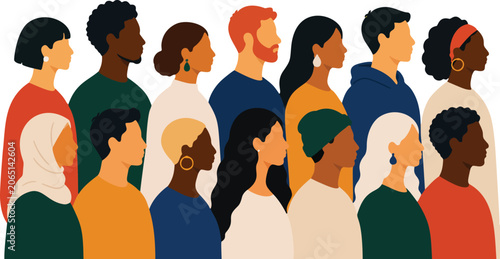 Tableau sur toile Multicultural People Side View Diversity Community Vector Illustration