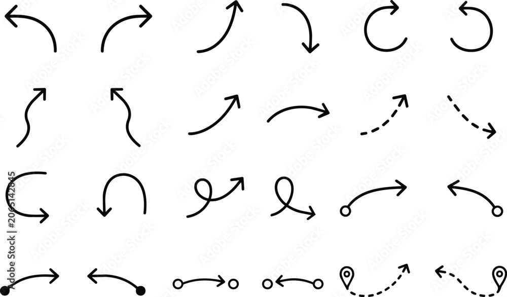 Obraz premium Minimal Curved Arrow and Navigation Icons Collection