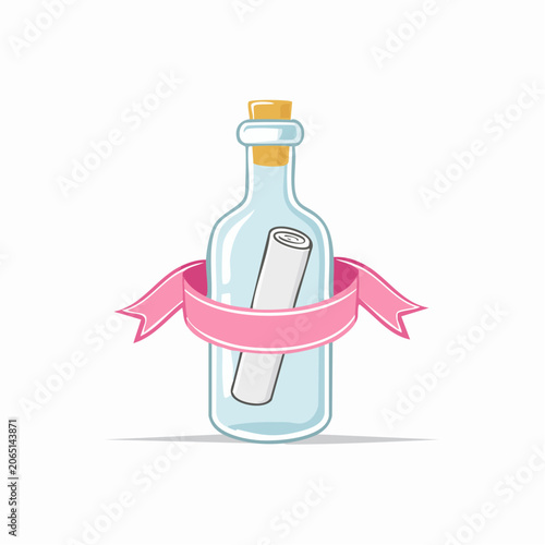 Message in a bottle with pink ribbon