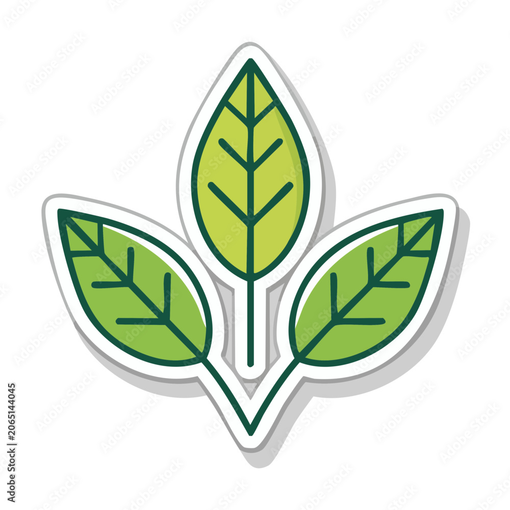 Obraz premium Three Green Leaves Icon on Transparent Background