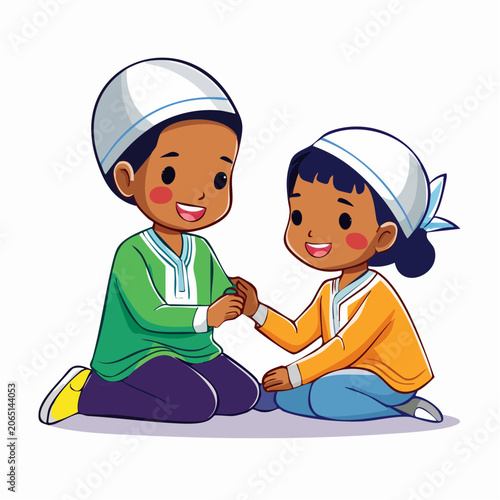 Two Muslim Children Holding Hands