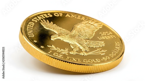 Golden American Eagle Coin with Detailed Eagle Design on White Background