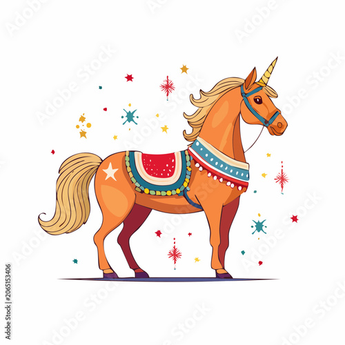 Whimsical Unicorn Illustration with Festive Decorations