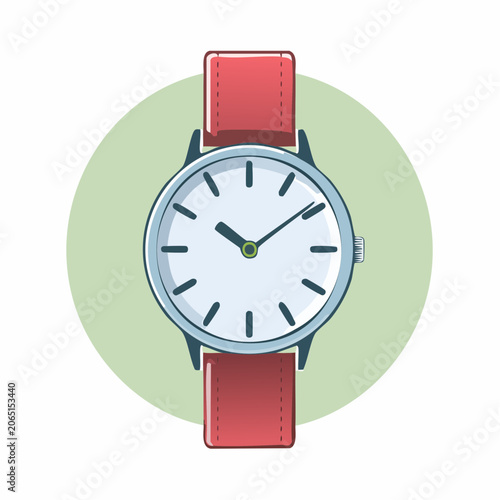 Wristwatch with Red Leather Strap