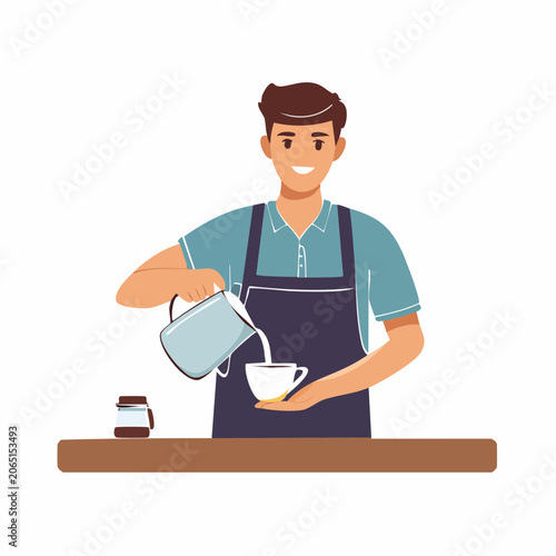 Barista making coffee with milk