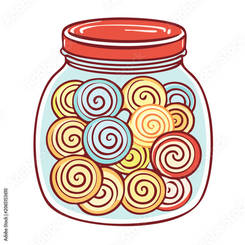 Jar of Colorful Cinnamon Rolls Illustration