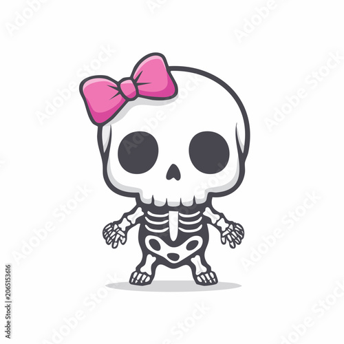Cute Cartoon Skeleton Girl with Pink Bow
