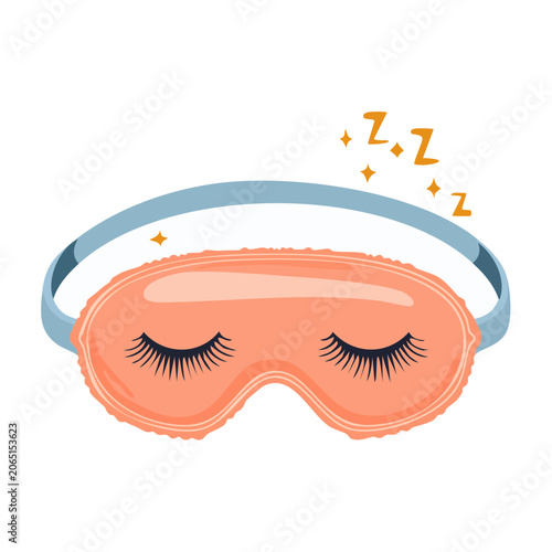 Peach sleep mask with eyelashes and zzz symbols