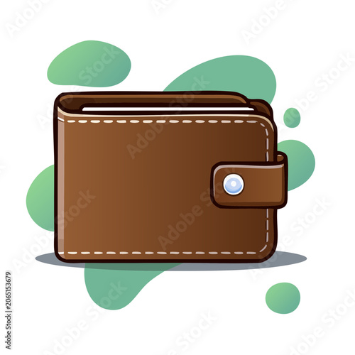 Brown leather wallet with button closure illustration