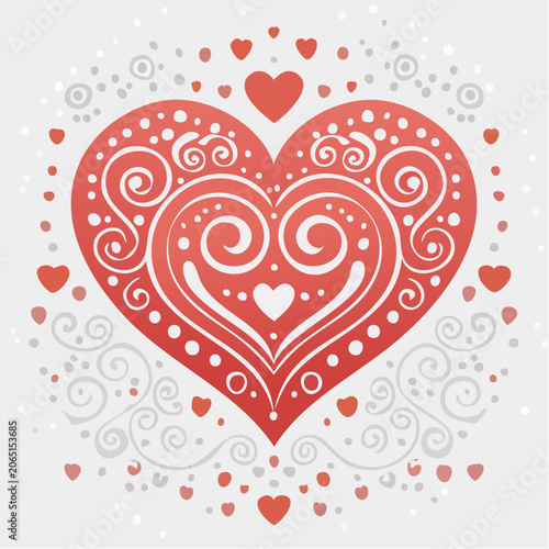 Decorative Red Heart with Swirls and Dots