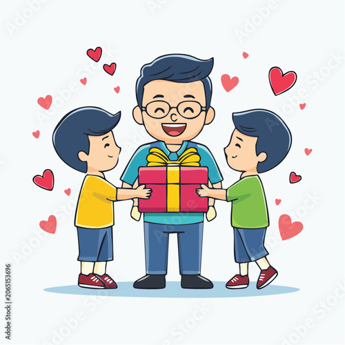 Father Receiving Gift from Two Sons