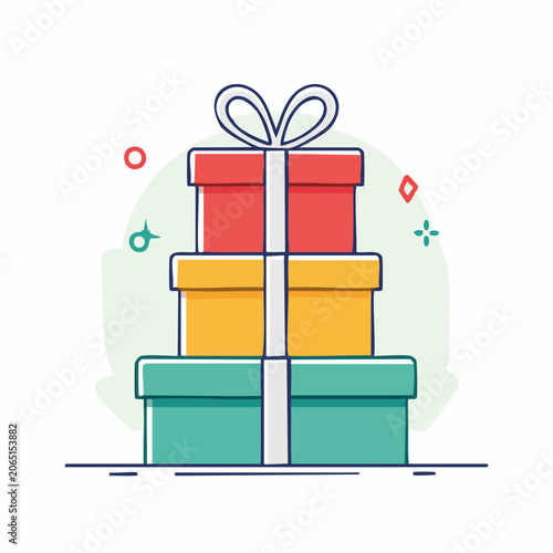 Stack of Colorful Gift Boxes with Ribbon