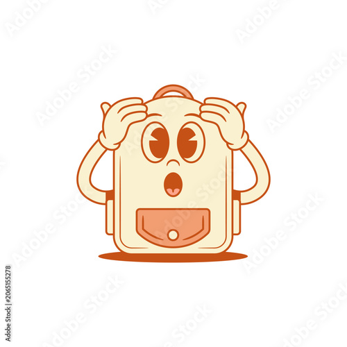 Photos Astonished schoolbag back to school cartoon character shocked isometric vector illustration