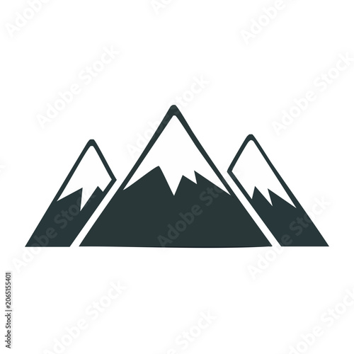 Minimalist mountain range icon with snow peaks