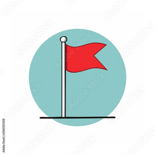 Red flag on pole icon in flat design