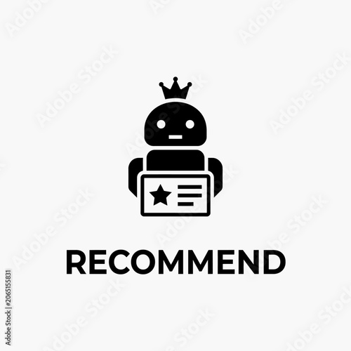 Quadro su tela Robot figure holding a star shaped screen a black silhouette on a white backgrou
