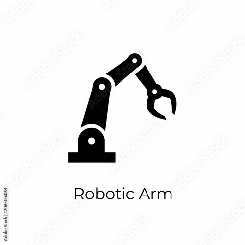 Fotografie A black silhouette of a robotic arm with articulated joints and a pincer claw ag