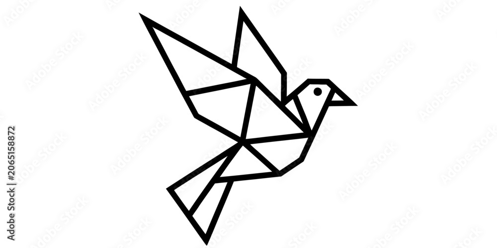Obraz premium Minimalist geometric origami bird flying icon design Vector, illustration