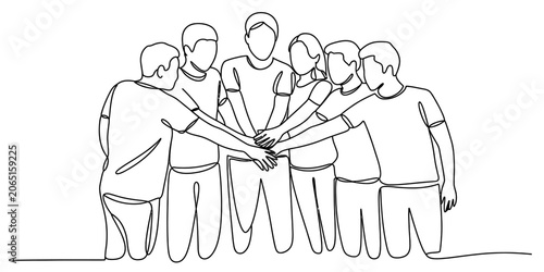 Obraz na plátne Group of young people joining hands together in a circle for unity and teamwork