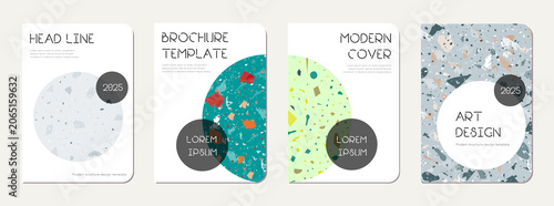 School diary cover design. Terrazzo abstract background made of natural stones, granite, quartz and marble. Venetian terrazzo texture school diary template.