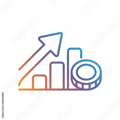 Rising chart with coin represents finance growth and investment success
