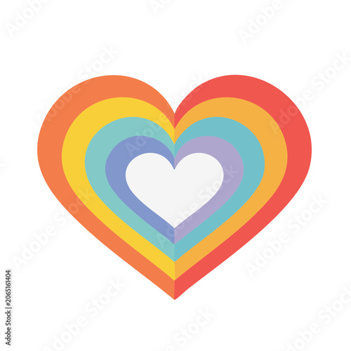 Rainbow nested heart illustration on white background