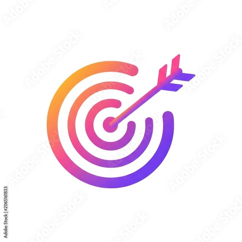 Colorful target icon with arrow pointing at the center on white background