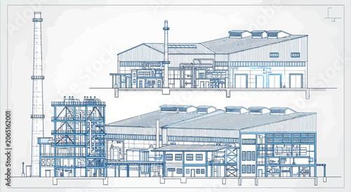 Industrial Building Architectural Blueprint Design.