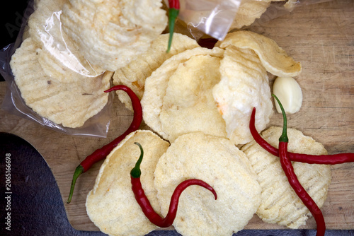 Fotografie traditional Indonesian cassava crackers, locally known as kerupuk or opak, arran