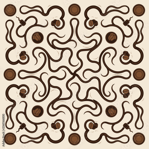 Brown swirling lines and circles pattern abstract design circle shapes beige background