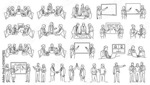 Corporate Teamwork Pose Set One Line Vector SVG Illustration Pack